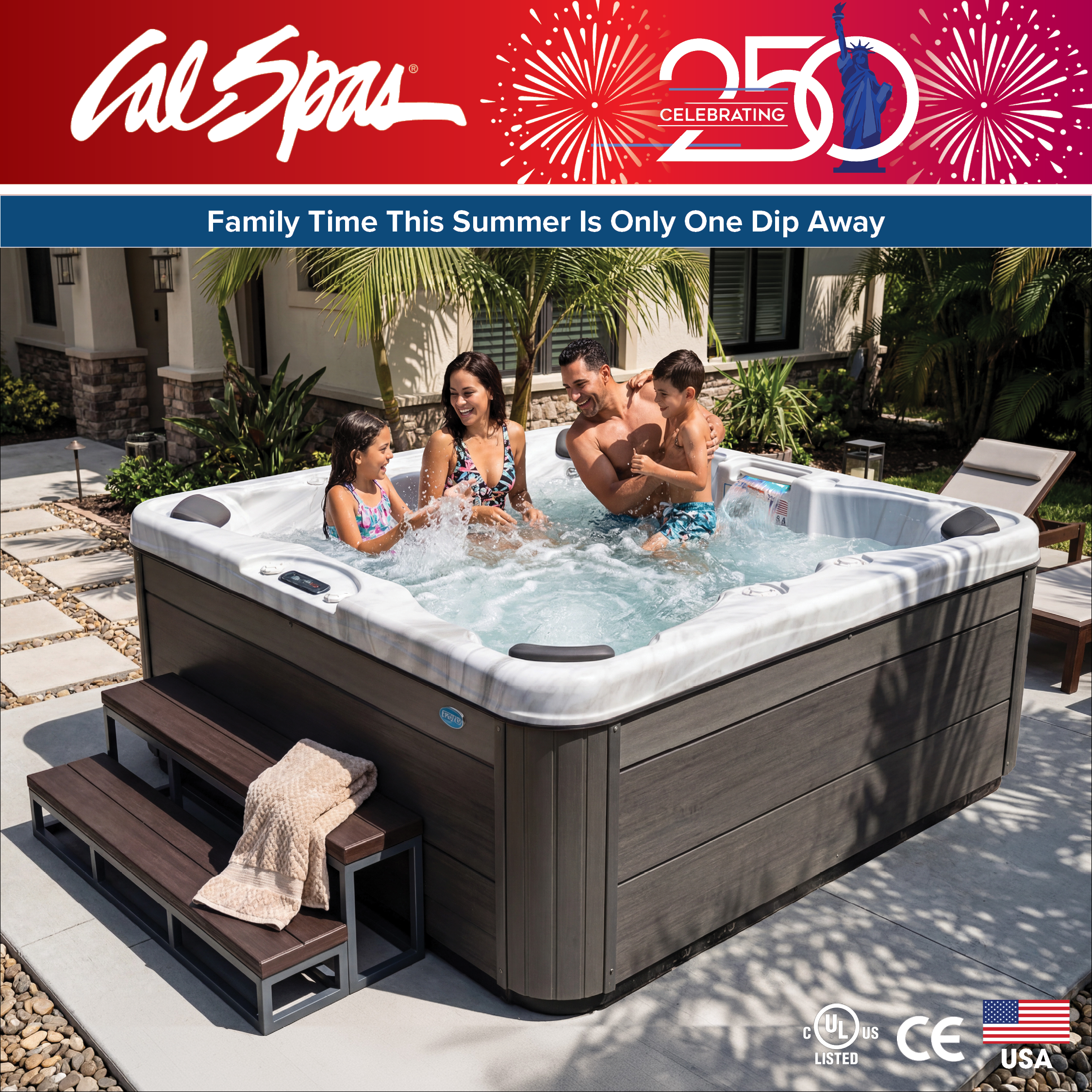 Calspas hot tub being used in a family setting - Hemet